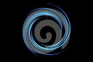 Glowing blue spiral tunnel with effect light line on black background