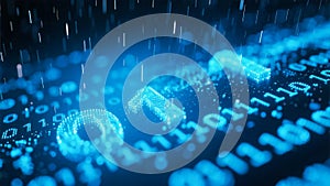 Blue Streaming Binary Code Forming a Futuristic Digital Data Background