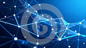 Glowing Blue and Teal Digital Network Grid with Interconnected Nodes on Dark Background