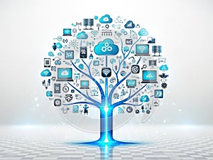 Digital technology tree of innovation isolated on white background