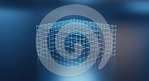 Abstract Digital Grid Cube on Blue Background