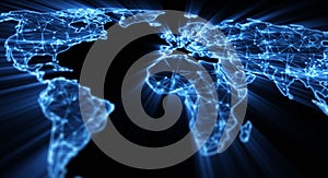 Glowing blue world map shallow DOF