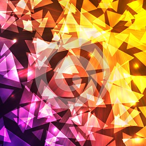 Glowing bokeh triangular shapes on a dark gradient background photo