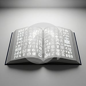 A glowing book with ancient magical symbols.