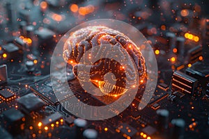 Glowing Brain on a Computer Circuit Generative AI