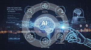 Ai Brain Graphic with Robot Hand and Analytics