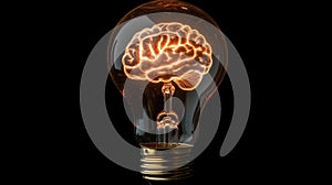 A glowing brain inside a light bulb symbolizes intellectual energy and creative thinking