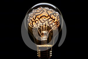 Glowing brain inside a light bulb. symbolizing the fusion of intellect and innovation. creative idea.