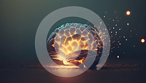 Glowing brain of knowledge and information. Memory and thinking. Generative  AI