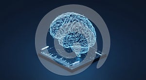 Glowing Brain Model with Data Visualization on Dark Background