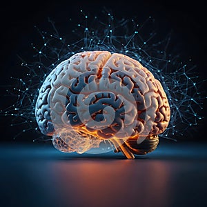Glowing Brain with Neural Networks and AI Algorithms Pulsing with Innovation