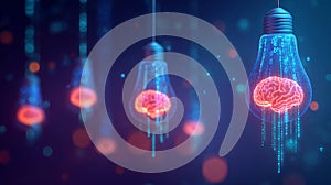 Glowing Brains Inside Light Bulbs Representing AI and Digital Innovation