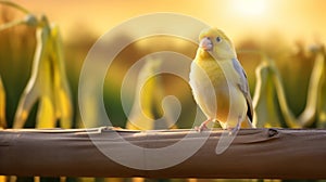 Glowing Canary On Wooden Fence: A Vibrant And Joyful Farm Scene