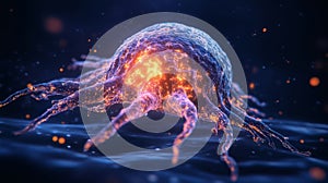 Glowing Cancer Cell Microscopic Digital Rendering