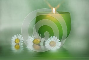 glowing candle with daisies