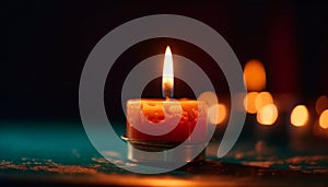 Glowing candle igniting peace, symbol of spirituality generated by AI