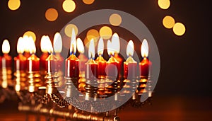 Glowing candle illuminates celebration, igniting spirituality in vibrant backgrounds generated by AI