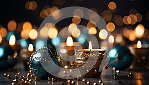Glowing candle illuminates dark night, symbolizing love and spirituality generated by AI