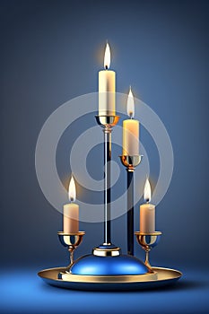 A glowing candle stand with four burning candles for hanukkah celebration Generative AI