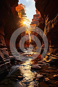 The Glowing Canyon: A River Running Through Rocks and Trees at G
