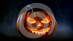 Glowing carved halloween pumpkin generative ai animation zoom
