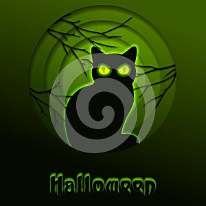 Glowing cat paper cut halloween design