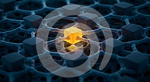 Glowing central node in a microscopic data network