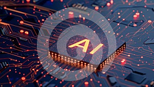 Glowing chip with AI letters, Concept of artificial intelligence technology by AI generated image
