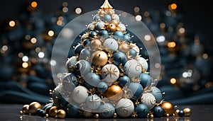 Glowing Christmas tree ornament illuminates dark winter night with joy generated by AI