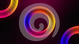 Glowing circles, three yellow circle loop animation, abstract background.