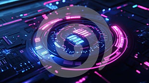 Glowing circuit board with data processing and ai concept