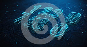 Glowing Circuit Board Numbers: Abstract Digital Data Visualization