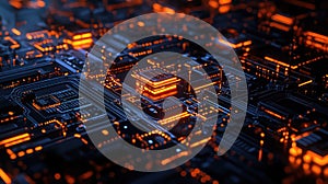 Glowing circuit board processing data and information technology