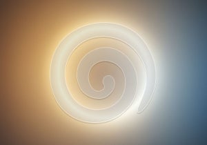 A glowing circular light is centered against a gradient background transitioning from