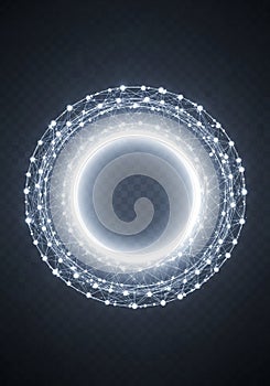 A glowing circular network structure is composed of