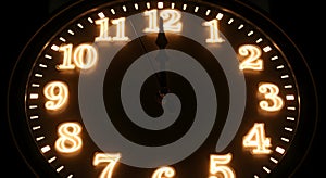 Glowing Clock Face at Midnight or Noon - Time Concept