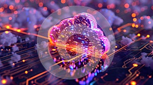 The glowing cloud circuit.AI generated image photo