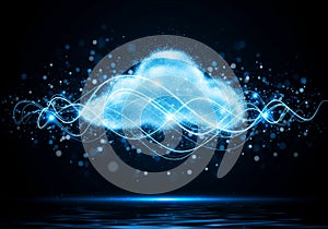 Glowing Cloud Computing Concept with Digital Light Trails and Particles