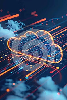 Glowing Cloud Computing Symbol On Circuit Board Representing Data Storage, Network, And Technology