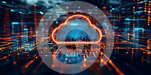 A glowing cloud icon in a digital landscape