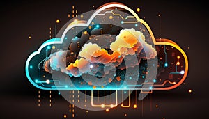 Glowing Cloud icon technology concept, exploded panel with cloud services