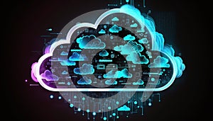 Glowing Cloud icon technology concept, exploded panel with cloud services