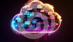 Glowing Cloud icon technology concept, exploded panel with cloud services