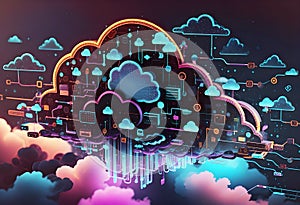Glowing Cloud icon technology concept exploded panel with cloud services