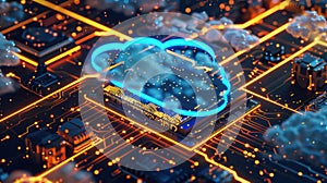 The glowing cloud network.AI generated image