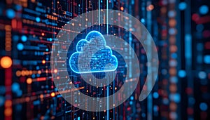 A glowing cloud symbol amid a digital data connection network