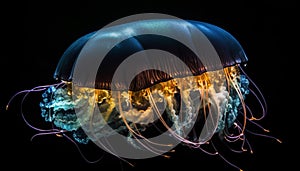 Glowing cnidarian levitates in dark underwater beauty generated by AI