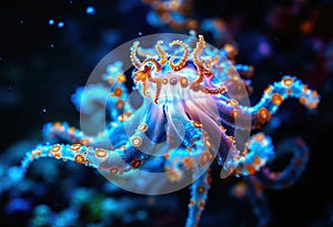 glowing cnidarian tentacle stinging fish in underwater beauty