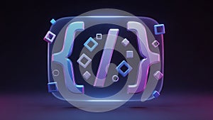 Glowing Code Brackets and Symbols on Dark Background with Neon Light coding programming