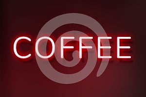 Glowing coffee word red neon typography